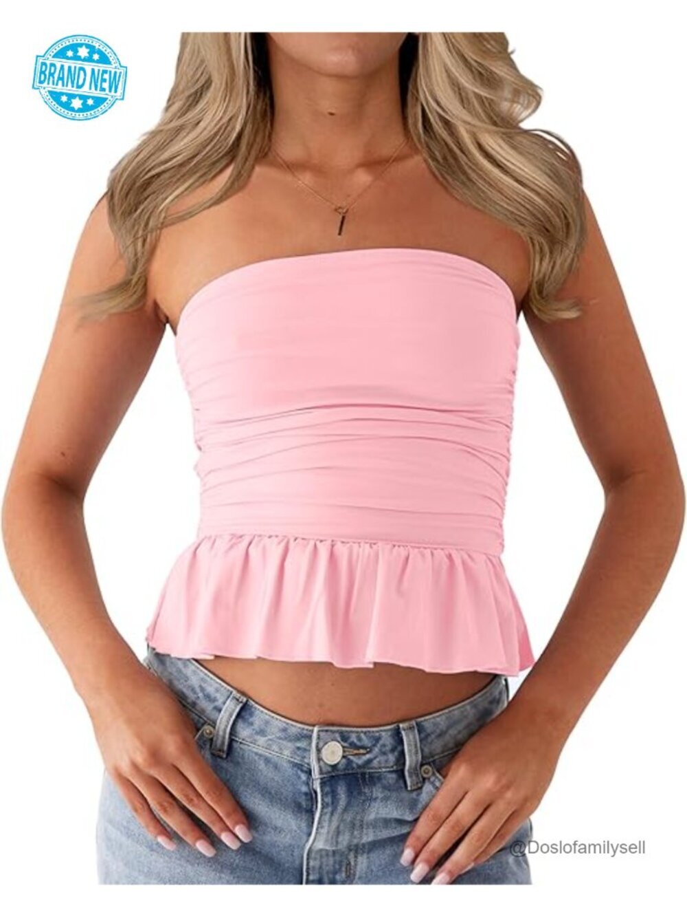 Ruched Tube Top Strapless Bandeau Double Lined Bubble Hem Going Out